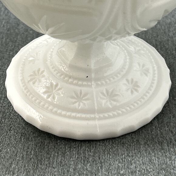Vintage Milk Glass Candy Dish Covered Pedestal Pressed Glass Starburst SEE VIDEO - Picture 4 of 10